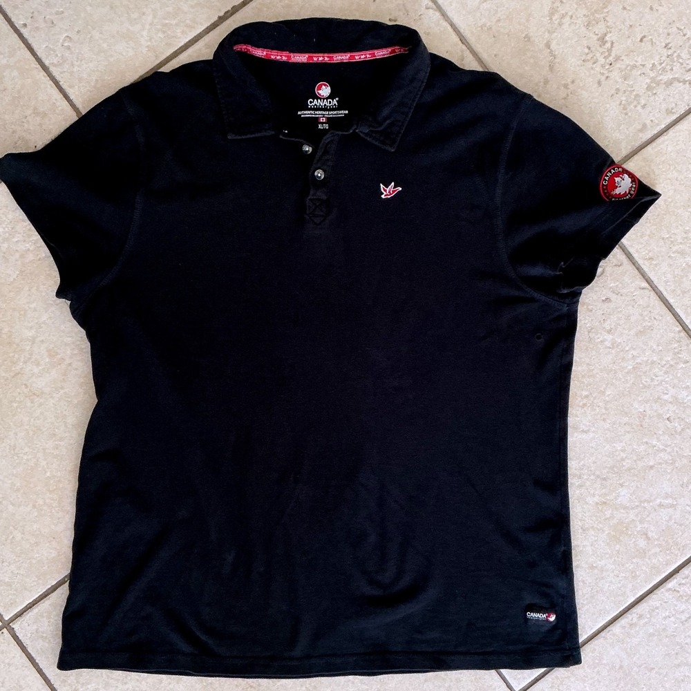 Canada Weathergear Polo Shirt Mens XL Black Excellent Short Sleeve Pique Cotton